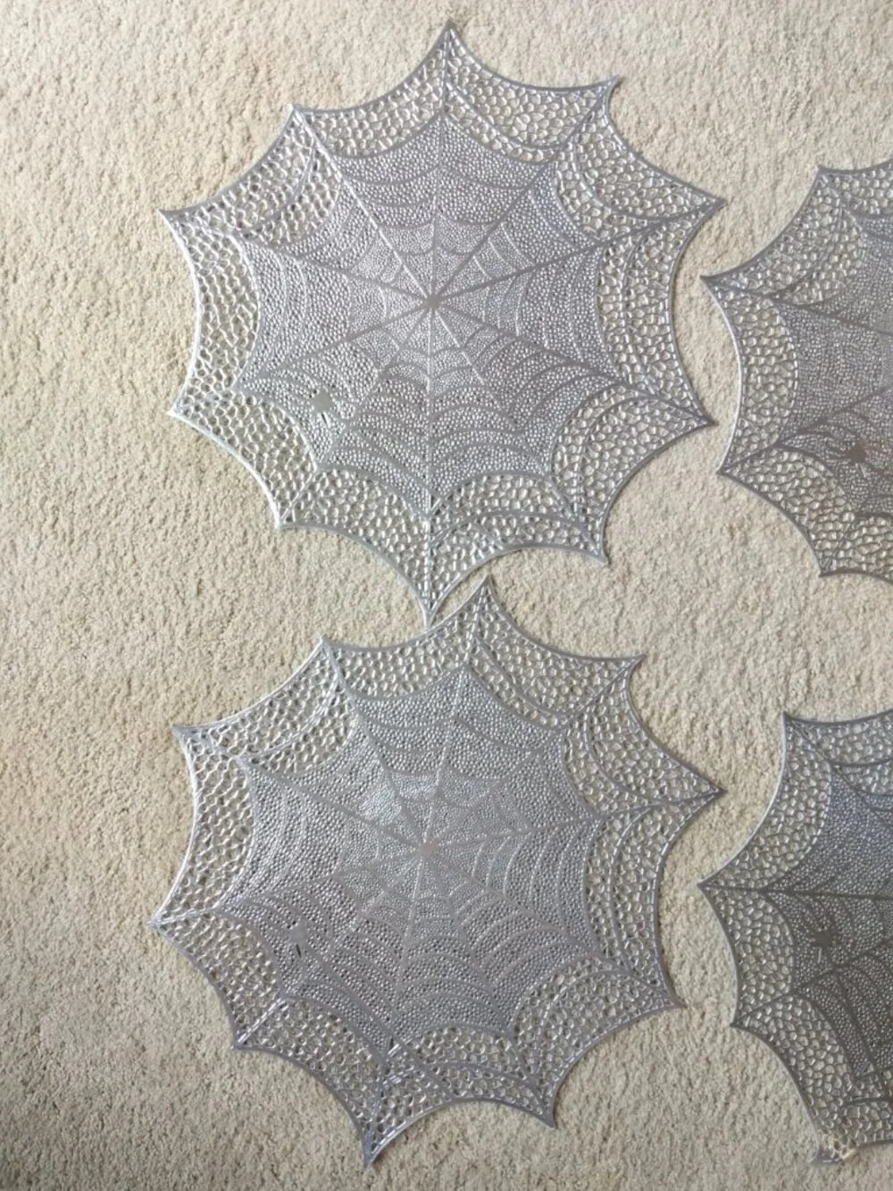 Set of 5 Halloween SILVER Vinyl Spiderweb Placemats 18